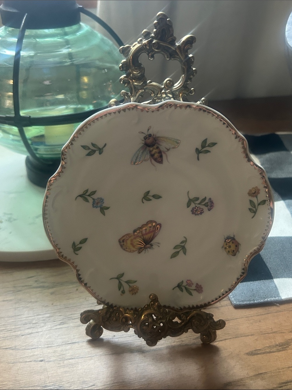 Godinger Decorative Butterfly & Floral Porcelain Plate - Gold Trim